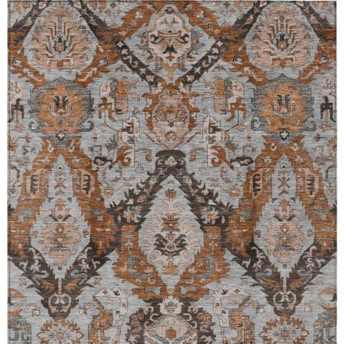 8' X 10' Rust And Gray Damask Washable Indoor Outdoor Area Rug