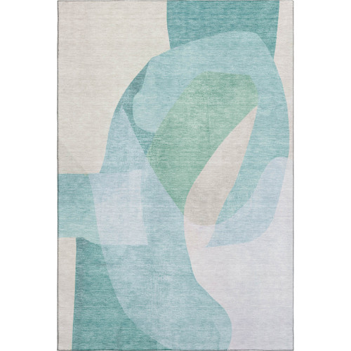 8' X 10' Pale Aqua And Beige Abstract Washable Area Rug With UV Protection