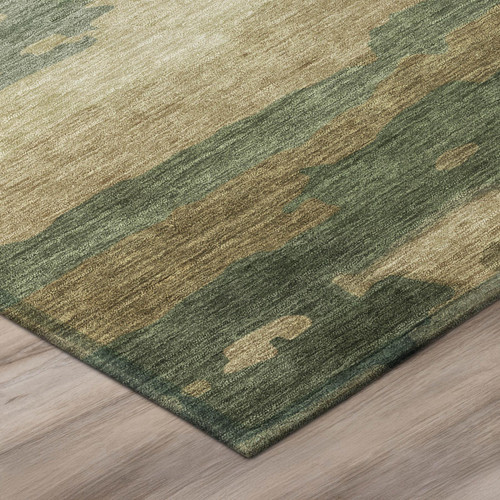 5' X 8' Green And Brown Abstract Washable Indoor Outdoor Area Rug