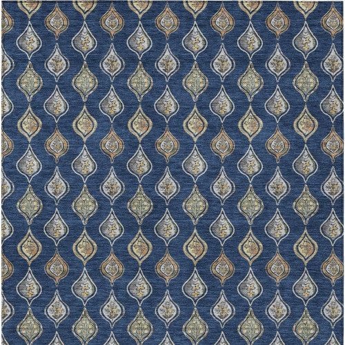 3' X 5' Navy Blue And Blue Floral Washable Indoor Outdoor Area Rug