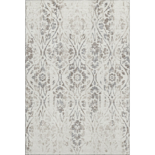 9' X 12' Ivory And Beige Floral Washable Area Rug With UV Protection