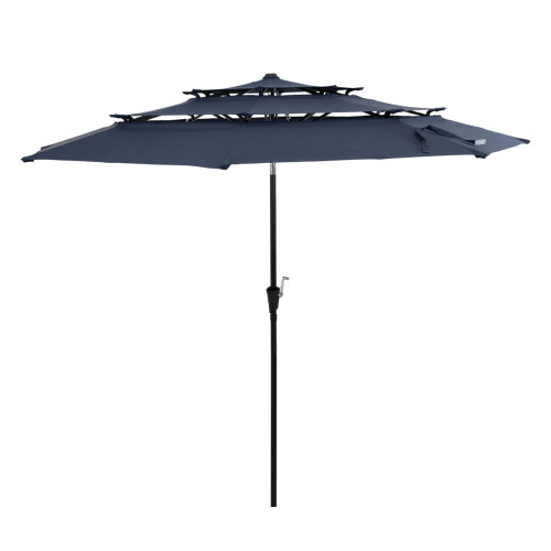 10' Dark Blue Polyester Octagonal Tilt Lighted Market Patio Umbrella