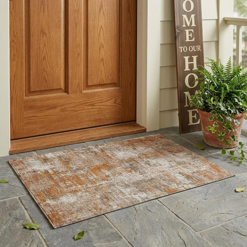 3' X 5' Orange And Green Abstract Washable Indoor Outdoor Area Rug