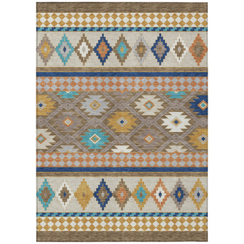 10' X 14' Brown And Taupe Southwestern Washable Indoor Outdoor Area Rug