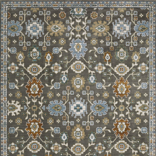10' X 13' Gray Blue And Brown Floral Area Rug With Fringe