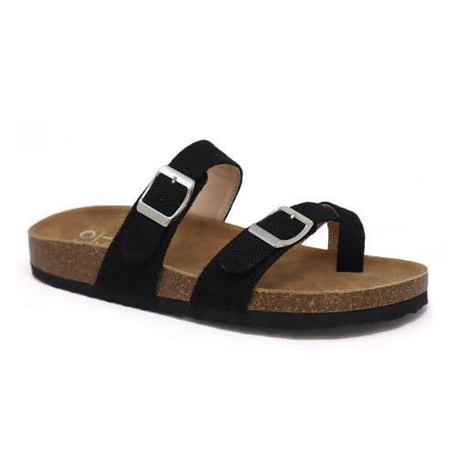 Yoki GIAN-89 Women's Flat Cork Sandal linen Upper Straps
