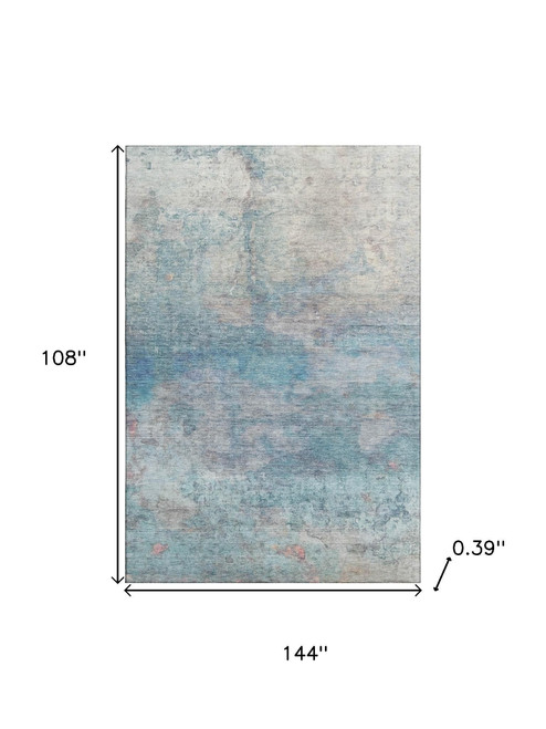 9' X 12' Aqua And Beige Abstract Washable Area Rug With UV Protection