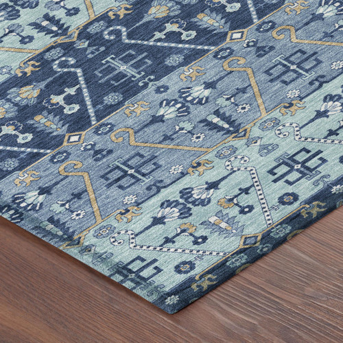 9' X 12' Navy Blue And Blue Oriental Washable Indoor Outdoor Area Rug