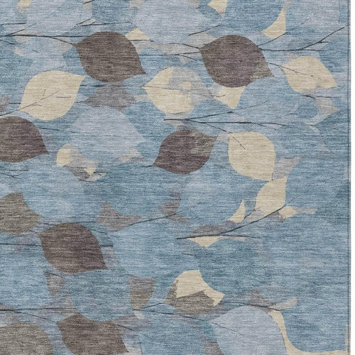 10' X 14' Teal Blue And Gray Floral Washable Indoor Outdoor Area Rug