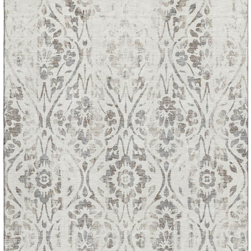 8' X 10' Ivory And Beige Floral Washable Area Rug With UV Protection