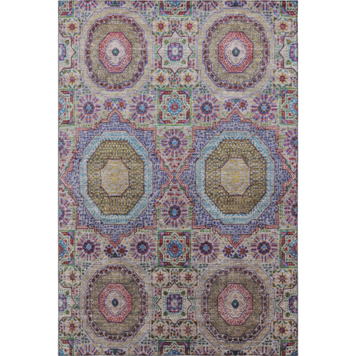 9' X 12' Purple Teal And Red Medallion Washable Area Rug With UV Protection