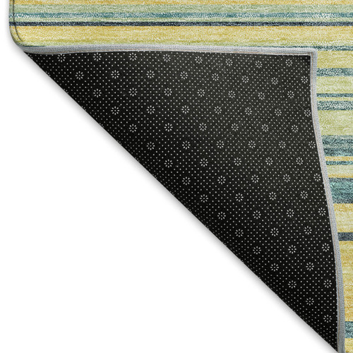 8' X 10' Yellow Ivory And Wheat Striped Washable Area Rug With UV Protection