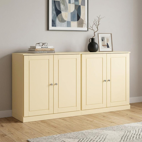 64" Yellow Solid Wood Four Drawer Sideboard With Four Doors