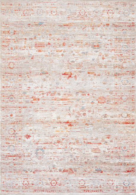9' X 13' Gray White And Orange Tribal Washable Area Rug With UV Protection
