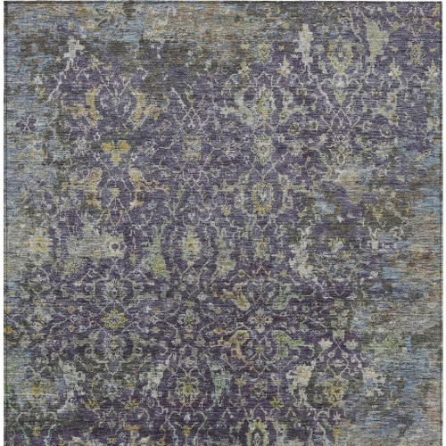 8' X 10' Plum And Gray Damask Washable Indoor Outdoor Area Rug