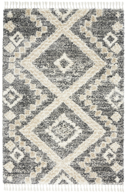 5' X 8' Ivory And Gray Geometric Shag Non Skid Area Rug