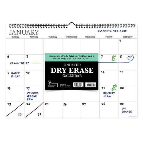 Undated Dry Erase Wire-o Hanging Wall Calendar