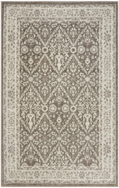 4' X 6' Ivory Brown And Gray Floral Distressed Non Skid Area Rug