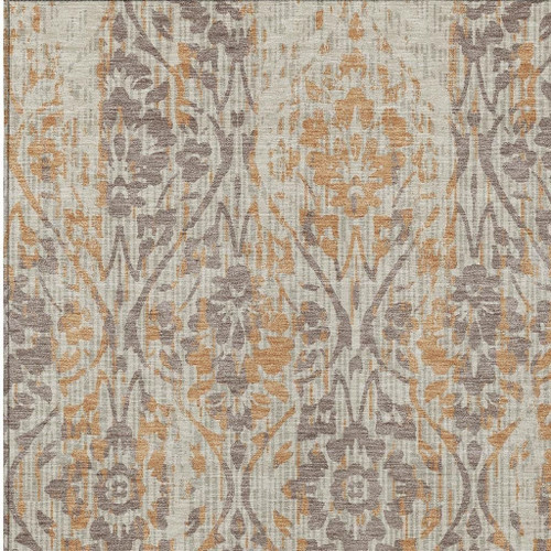 8' X 10' Beige And Copper Damask Washable Indoor Outdoor Area Rug