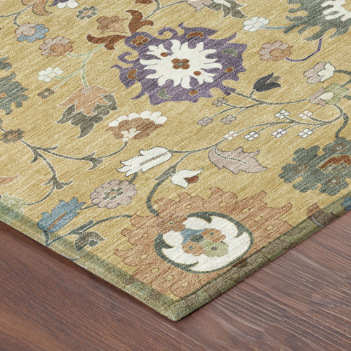 5' X 8' Gold And Copper Floral Medallion Washable Indoor Outdoor Area Rug