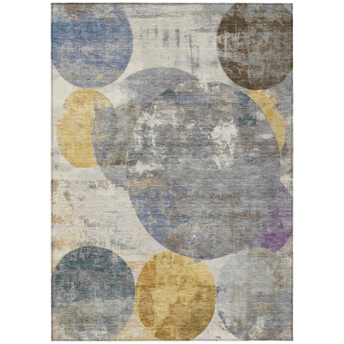 8' X 10' Gray Gold And Ivory Geometric Washable Indoor Outdoor Area Rug