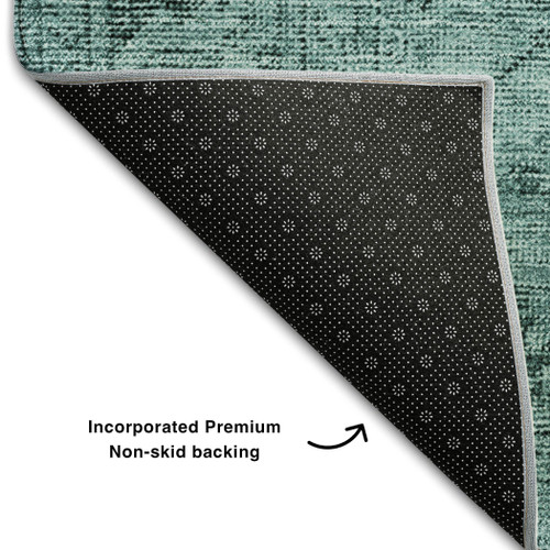 3' X 5' Teal And Ivory Oriental Washable Area Rug With UV Protection
