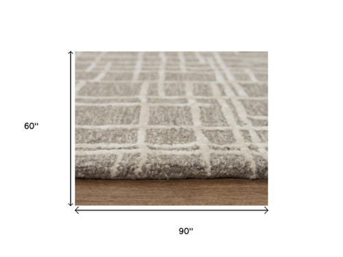 5' X 8' Gray Natural And Ivory Wool Geometric Hand Tufted Area Rug