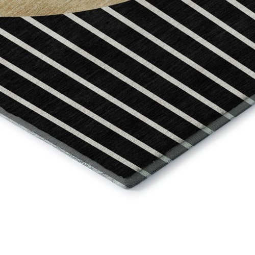 5' X 8' Black Ivory And Gold Striped Washable Area Rug With UV Protection