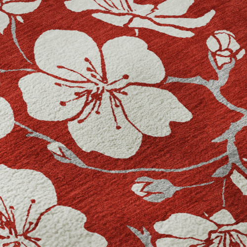 3' X 5' Red And Ivory Floral Washable Area Rug With UV Protection