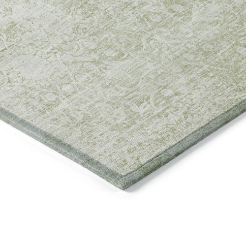 8' Sage And Ivory Round Floral Medallion Washable Indoor Outdoor Area Rug