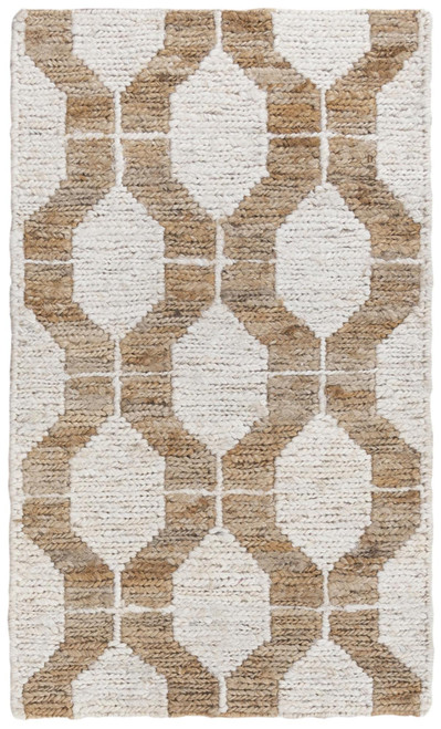 5' X 8' Natural And Ivory Jute Geometric Hand Woven Area Rug