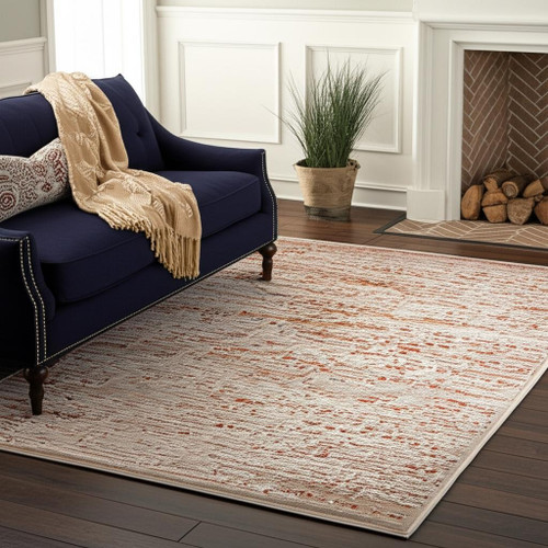 6' X 8' Gray White And Orange Tribal Washable Area Rug With UV Protection