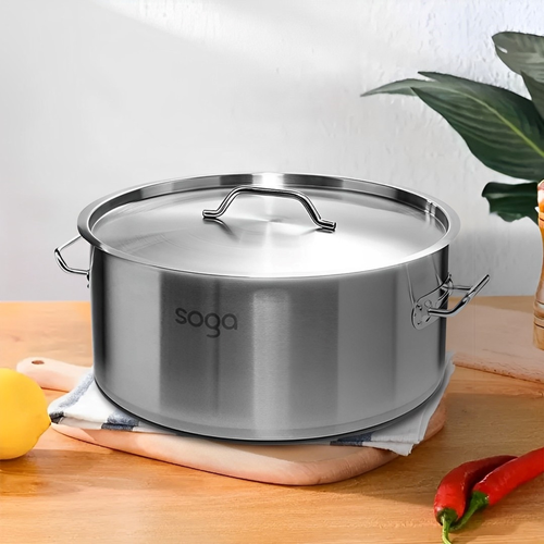 18" Silver Stainless Steel Stock Pot