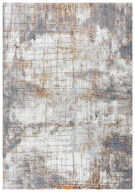 9' X 12' Ivory Blue Orange Red And Gray Abstract Area Rug