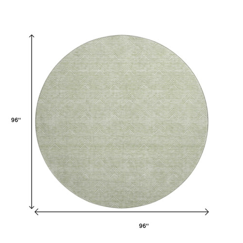 8' Artichoke Green And Ivory Abstract Geometric Washable Round Rug With UV Protection