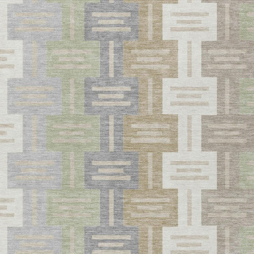 10' X 14' Ivory And Linen Geometric Washable Indoor Outdoor Area Rug