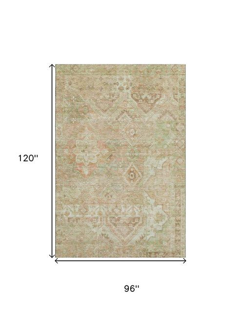 8' X 10' Salmon Beige And Coral Floral Washable Area Rug With UV Protection