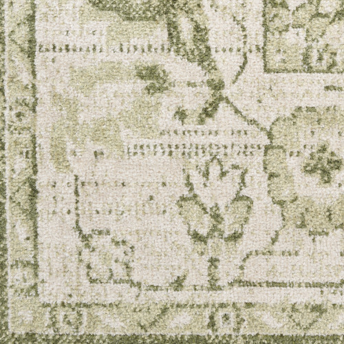 8' Beige And Green Floral Medallion Round Rug