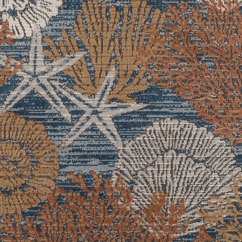 3' X 5' Blue And Brown Seashell and Coral Non Skid Area Rug