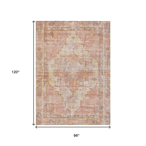 8' X 10' Terra Cotta Ivory And Wheat Oriental Washable Indoor Outdoor Area Rug