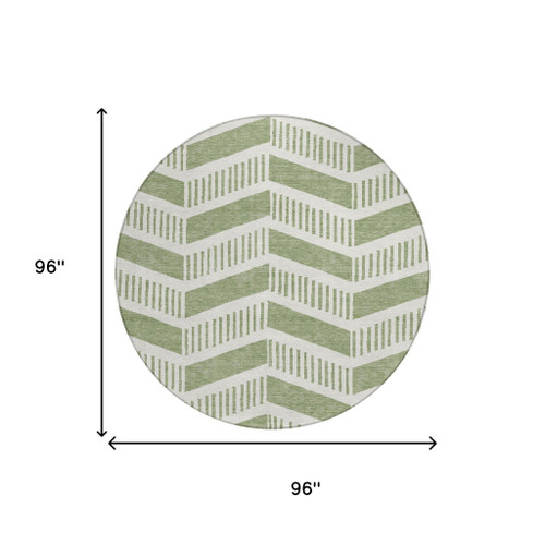 8' Fern Green And Green Round Geometric Washable Indoor Outdoor Area Rug