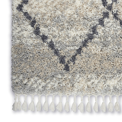 4' X 6' Silver And Gray Geometric Shag Non Skid Area Rug With Fringe