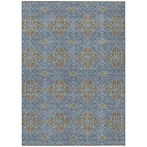 3' X 5' Navy Blue And Chocolate Quatrefoil Washable Indoor Outdoor Area Rug