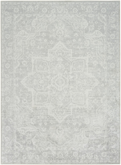 4' X 6' Gray Floral Power Loom Worn Faded Area Rug