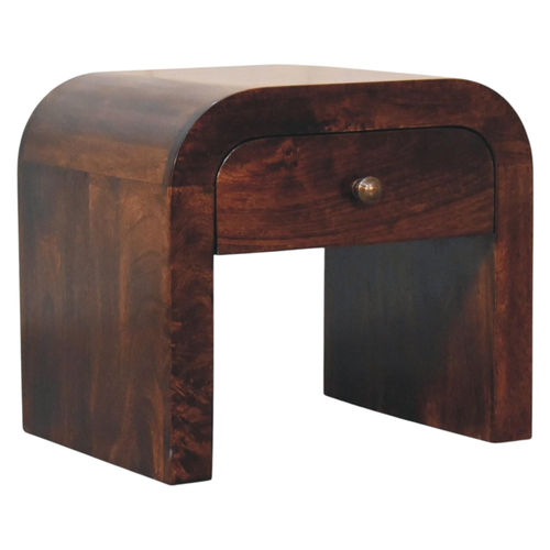 16" Walnut Solid Wood Round One Drawer Nightstand