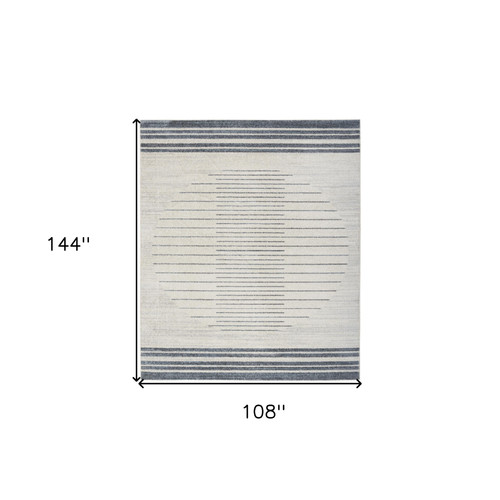 9' X 12' Blue and Ivory Geometric Power Loom Washable Area Rug