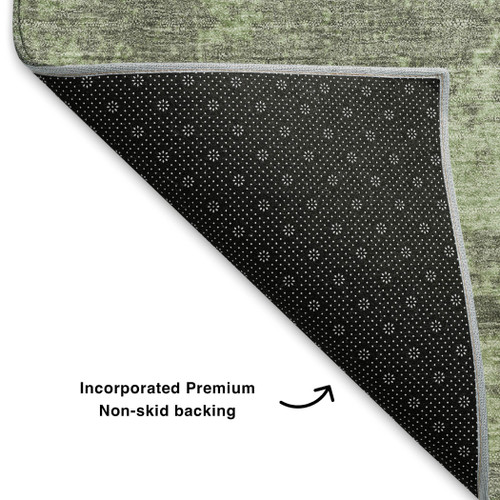 10' X 14' Artichoke Green And Gray Abstract Washable Area Rug With UV Protection