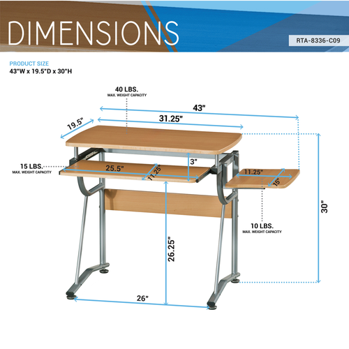 43" Oak and Silver Wood and Stainless Steel Computer Desk