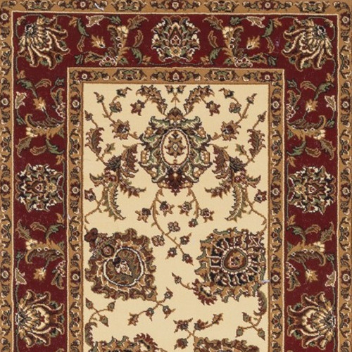9' Ivory And Red Oriental Runner Rug