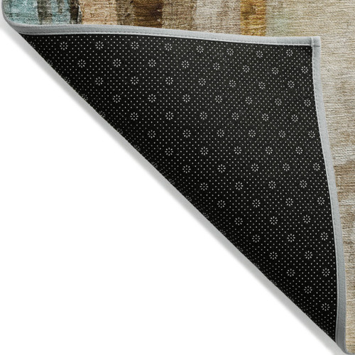 9' X 12' Beige And Teal Blue Abstract Washable Indoor Outdoor Area Rug
